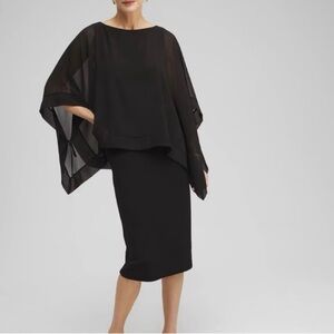 NWT Chico's Travelers Black Chiffon Overlay Elegant Cocktail Dress Medium Sz 1
